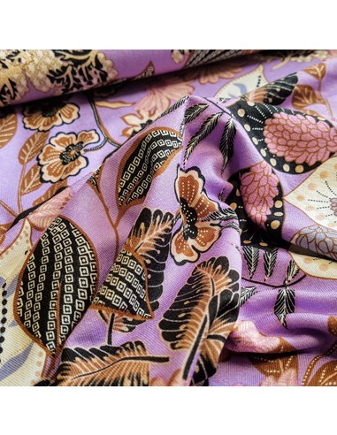 Tissu, Jersey de Viscose Imprimé Fleuri, Violet, Laize 145 cm, Viscose Stretch Oeko-Tex