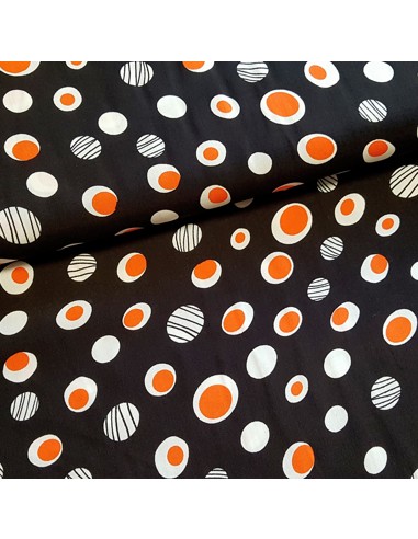 Tissu, Viscose à Motifs Cercles, Noir et Multicolore, Laize 142 cm, 100% Viscose 115g/m²