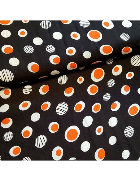 Tissu, Viscose à Motifs Cercles, Noir et Multicolore, Laize 142 cm, 100% Viscose 115g/m²