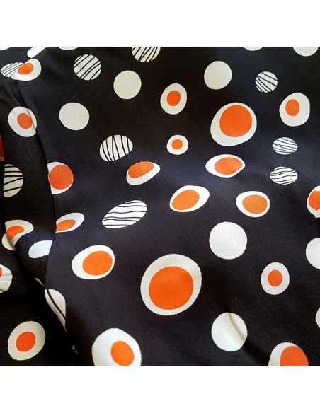 Tissu, Viscose à Motifs Cercles, Noir et Multicolore, Laize 142 cm, 100% Viscose 115g/m²