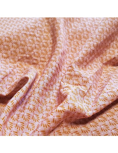 Tissu, Viscose Stretch Feuilles, Fond Vieux Rose, Laize 140 cm, 97% Viscose 3% Spandex 198g/ml