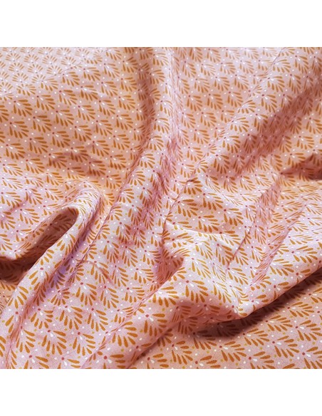 Tissu, Viscose Stretch Feuilles, Fond Vieux Rose, Laize 140 cm, 97% Viscose 3% Spandex 198g/ml