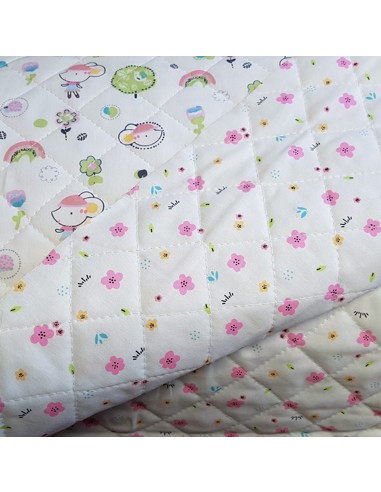 Tissu, Matelassé Imprimé Souris Réversible, Blanc & Multicolore, Laize 150 cm, 95% Coton Oeko-Tex