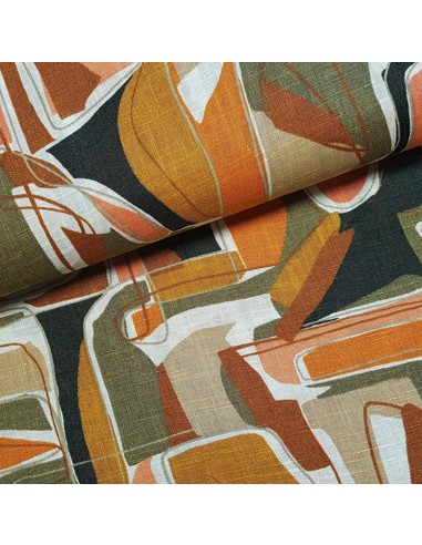 Tissu, Lin Lavé, Imprimé Seventies, Laize 140 cm, 100% Lin 322g/ml