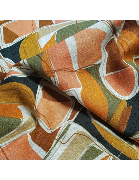Tissu, Lin Lavé, Imprimé Seventies, Laize 140 cm, 100% Lin 322g/ml