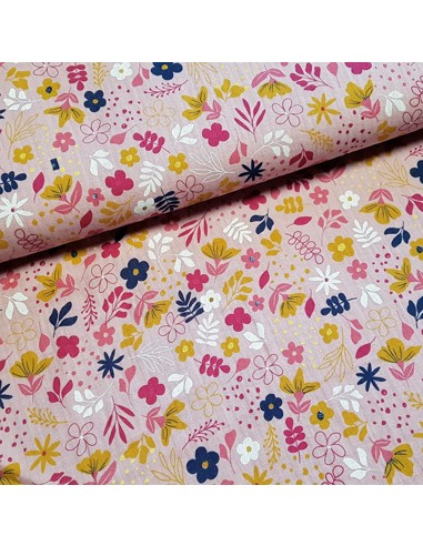 Tissu, Double Gaze Fleurie, Mauve, Laize 135 cm, 100% Coton 169g/m²