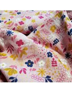 Tissu, Double Gaze Fleurie, Mauve, Laize 135 cm, 100% Coton 169g/m² 2