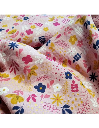 Tissu, Double Gaze Fleurie, Mauve, Laize 135 cm, 100% Coton 169g/m²