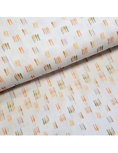 Tissu, Double Gaze de Coton, Traits Multicolores sur Blanc, Laize 135 cm, 100% Coton 120g/m²