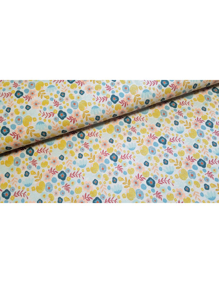 Jersey coton fleurs strass jaunes