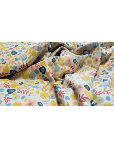 Jersey coton fleurs strass jaunes