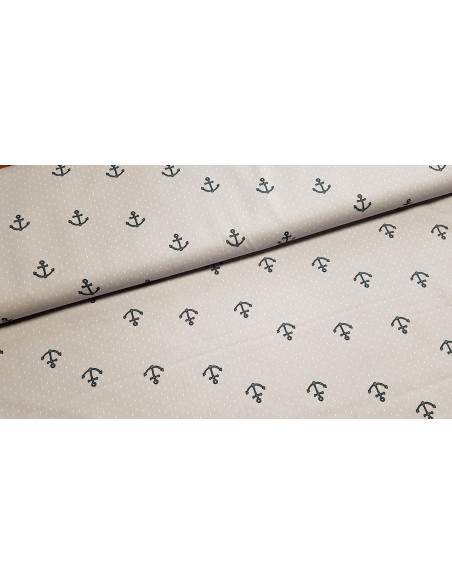 Popeline coton ancres marines