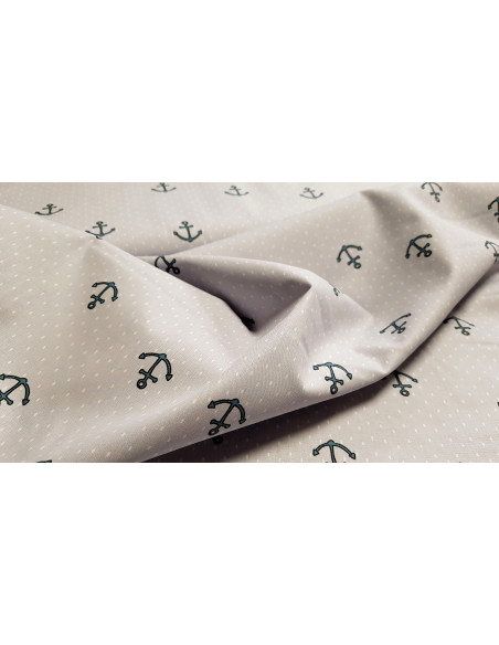 Popeline coton ancres marines