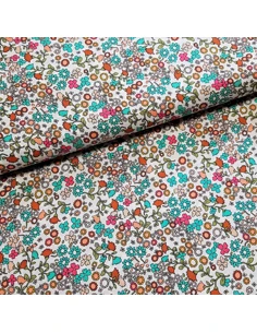 Tissu, Viscose Fleurie, Fond Blanc, Laize 140 cm, 100% Viscose 154g/m²