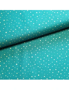 Tissu, Popeline de Coton Pois Dorés, Vert Canard, Laize 148 cm, 100% Coton 192g/m²