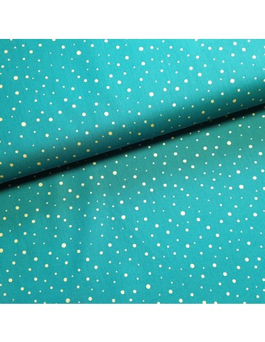 Tissu, Popeline de Coton Pois Dorés, Vert Canard, Laize 148 cm, 100% Coton 192g/m²