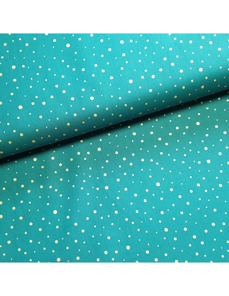 Tissu, Popeline de Coton Pois Dorés, Vert Canard, Laize 148 cm, 100% Coton 192g/m²