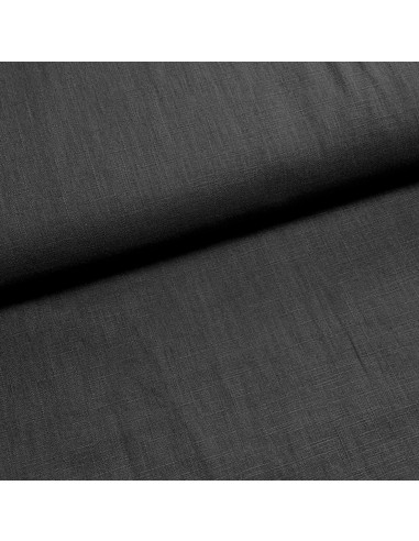 Tissu, Lin Lavé Uni, Noir Intense, Laize 140 cm, 100% Lin