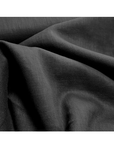 Tissu, Lin Lavé Uni, Noir Intense, Laize 140 cm, 100% Lin