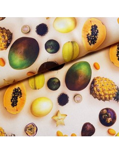 Tissu, Bachette de Coton, Fruits Exotiques Multicolore, Laize 140 cm, 100% Coton 304g/m²