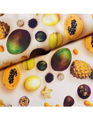 Tissu, Bachette de Coton, Fruits Exotiques Multicolore, Laize 140 cm, 100% Coton 304g/m²