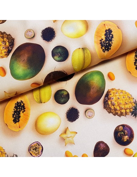 Tissu, Bachette de Coton, Fruits Exotiques Multicolore, Laize 140 cm, 100% Coton 304g/m²