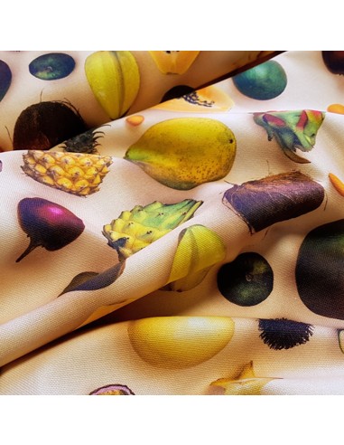 Tissu, Bachette de Coton, Fruits Exotiques Multicolore, Laize 140 cm, 100% Coton 304g/m²