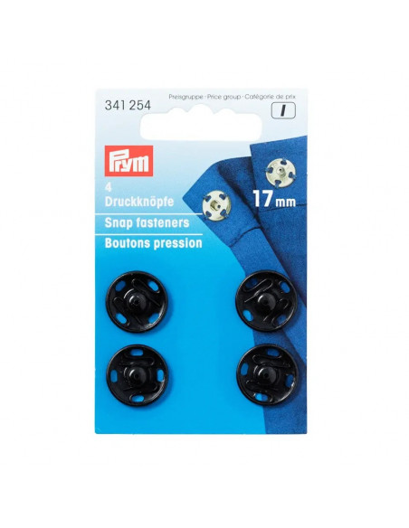 Boutons pression à coudre, 17mm, noir