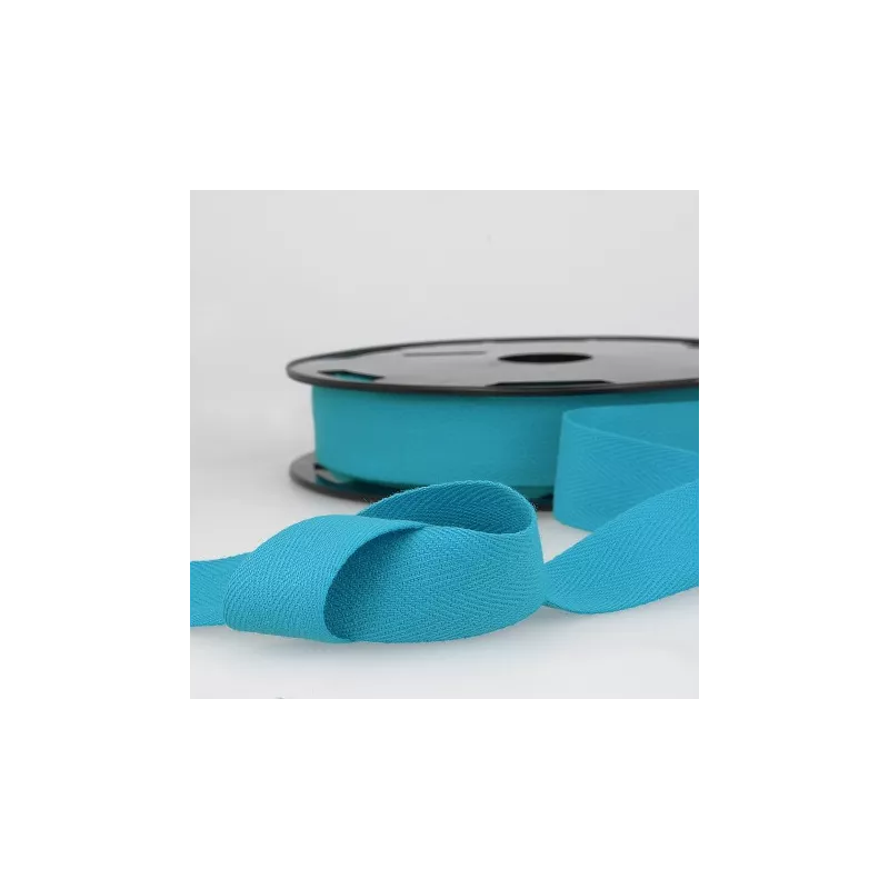 Ruban sergé coton, 30mm, bleu turquoise