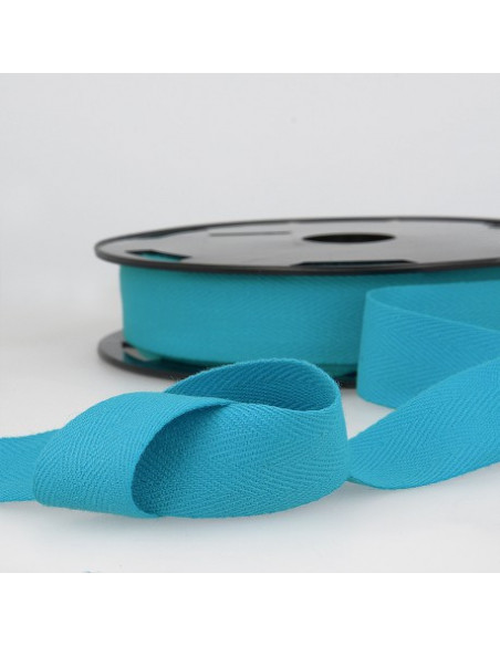 Ruban sergé coton, 30mm, bleu turquoise