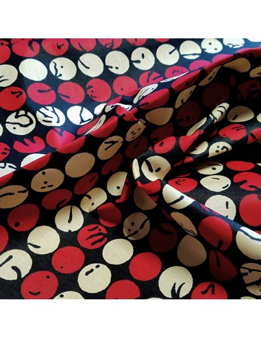 Tissu, Wax Motifs Ronds Africains, Multicolore sur Fond Noir, Laize 120 cm, 100% Coton