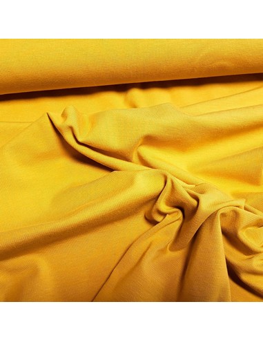 Tissu, Jersey de Coton Uni, Jaune Moutarde, Laize 150 cm, Coton Stretch Bio Oeko-Tex