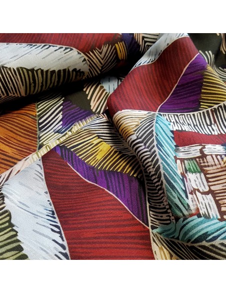 Tissu, Twill de Viscose Graphique, Multicolore, Laize 140 cm, 100% Viscose 182g/m²