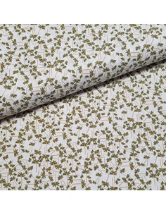 Tissu, Cretonne de Coton Petits Palmiers, Blanc, Laize 150 cm, 100% Coton
