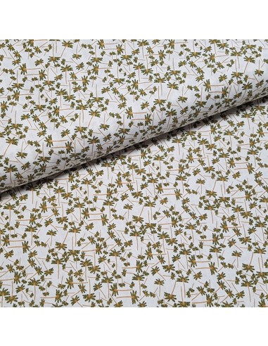 Tissu, Cretonne de Coton Petits Palmiers, Blanc, Laize 150 cm, 100% Coton