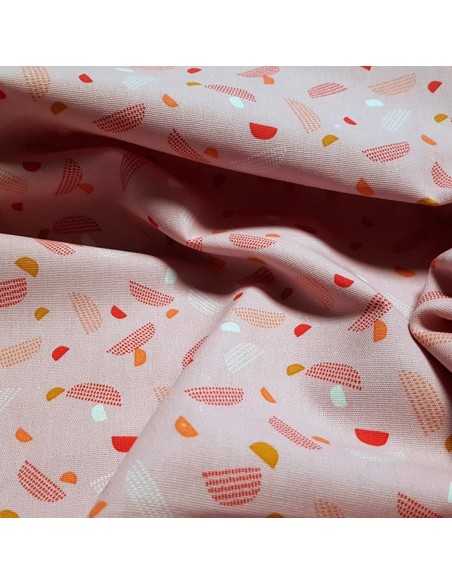 Tissu, Cretonne de Coton Demi-Lunes, Rose, Laize 150 cm, 100% Coton
