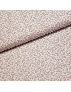 Tissu, Cretonne de Coton Coquillages, Roses et Gris, Laize 150 cm, 100% Coton