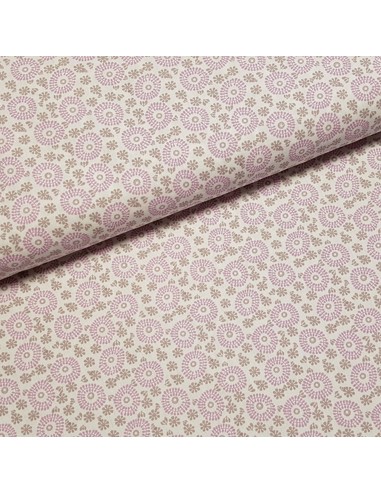 Tissu, Cretonne de Coton Coquillages, Roses et Gris, Laize 150 cm, 100% Coton
