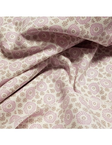 Tissu, Cretonne de Coton Coquillages, Roses et Gris, Laize 150 cm, 100% Coton