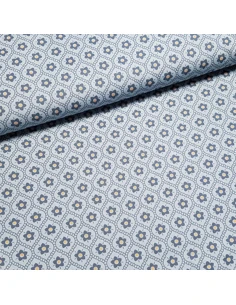 Tissu, Popeline de Coton Fleurie, Bleu Jean, Laize 150 cm, 100% Coton 195g/ml