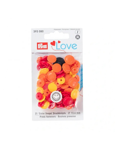 Bouton pression Color, Prym Love, fleur, 13,6mm, jaune/rouge/or