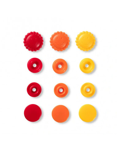 Bouton pression Color, Prym Love, fleur, 13,6mm, jaune/rouge/or