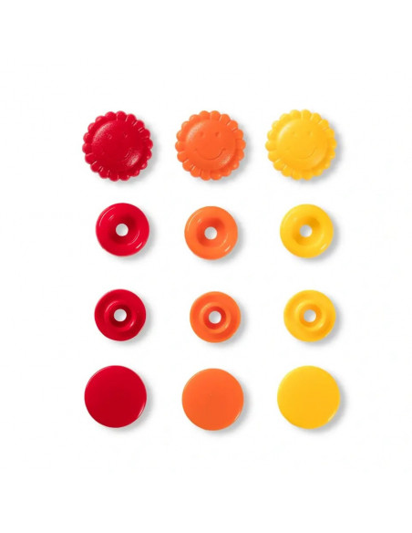 Bouton pression Color, Prym Love, fleur, 13,6mm, jaune/rouge/or