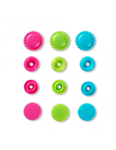 Bouton pression Color, Prym Love, fleur, 13,6mm, turquoise/vert/rose vif