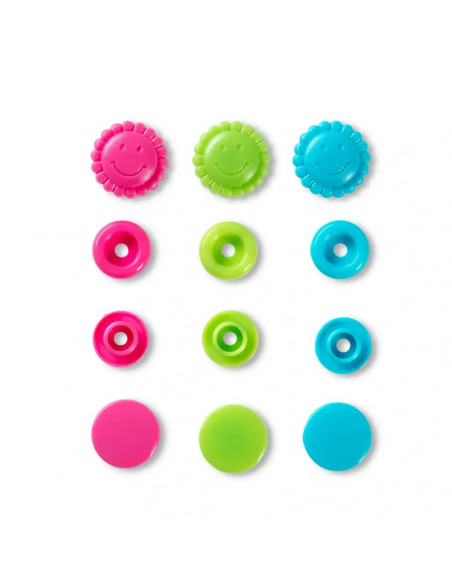 Bouton pression Color, Prym Love, fleur, 13,6mm, turquoise/vert/rose vif