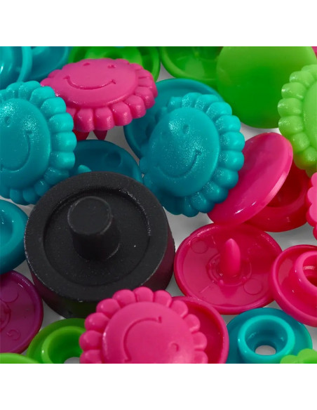 Bouton pression Color, Prym Love, fleur, 13,6mm, turquoise/vert/rose vif