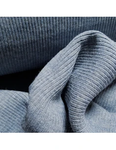 Tissu, Jersey Côtelé Uni, Bleu, Laize 90 cm (tubulaire 45 cm), Coton Stretch 2