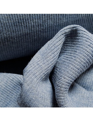 Tissu, Jersey Côtelé Uni, Bleu, Laize 90 cm (tubulaire 45 cm), Coton Stretch