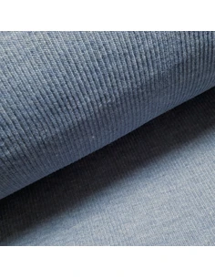 Tissu, Jersey Côtelé Uni, Bleu, Laize 90 cm (tubulaire 45 cm), Coton Stretch