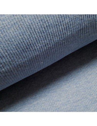 Tissu, Jersey Côtelé Uni, Bleu, Laize 90 cm (tubulaire 45 cm), Coton Stretch
